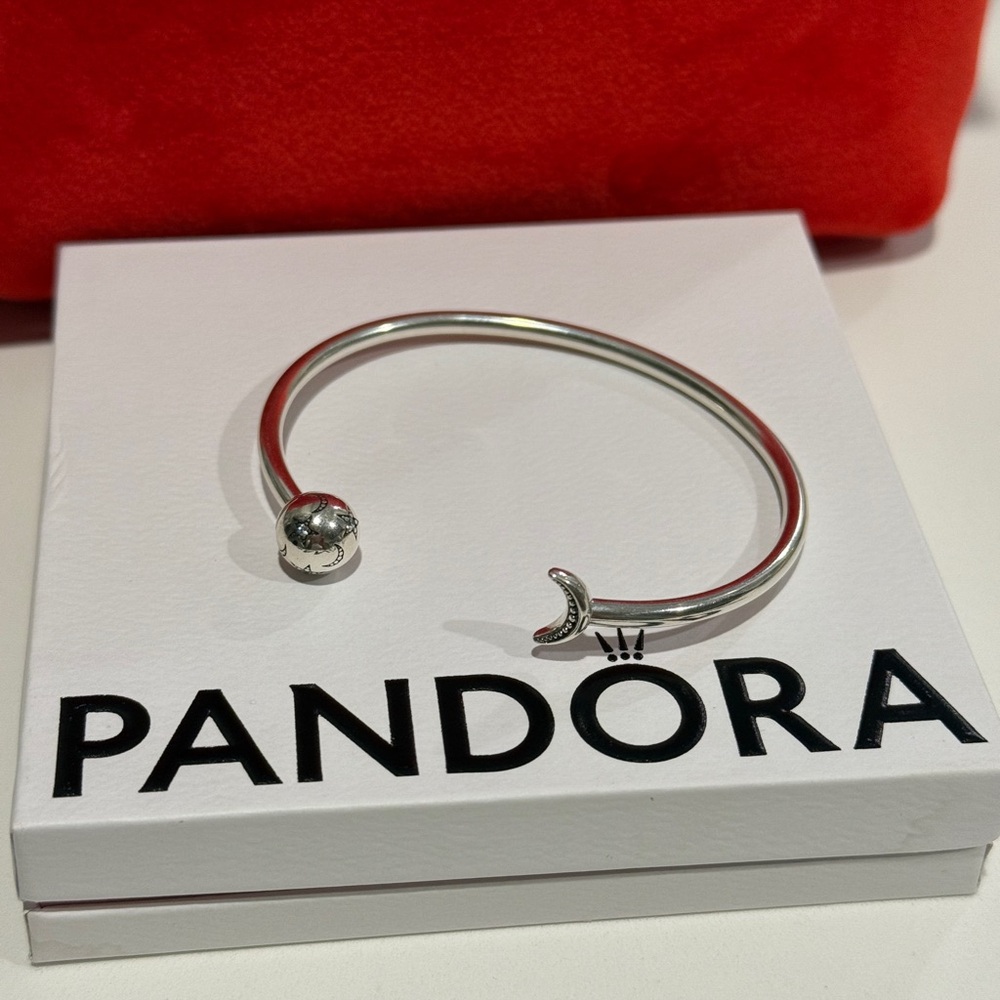 Pandora Silver Moon and Star Bangle Bracelet